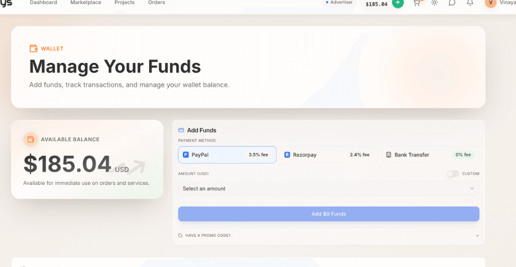 Add Funds Screen